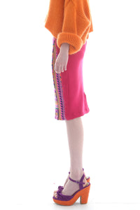 Fair Isle Pencil Skirt in Pink, Orange, and Purple Geometric Pattern - Skirt - Megan Crook