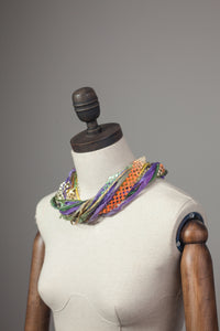Silk Yarn Necklace in Gold and Purple - Necklace - Megan Crook