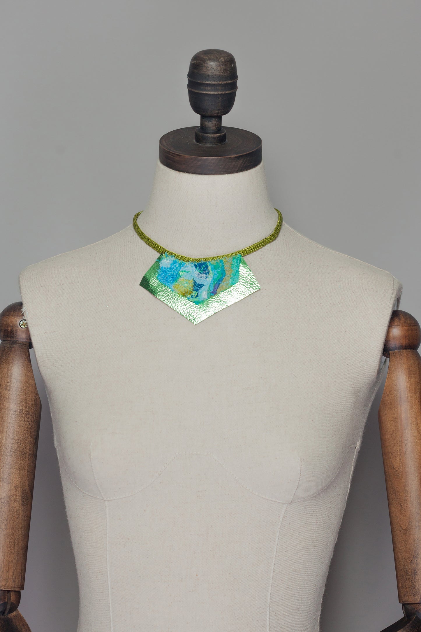 Lime Embellished Necklace with Leather - Necklace - Megan Crook