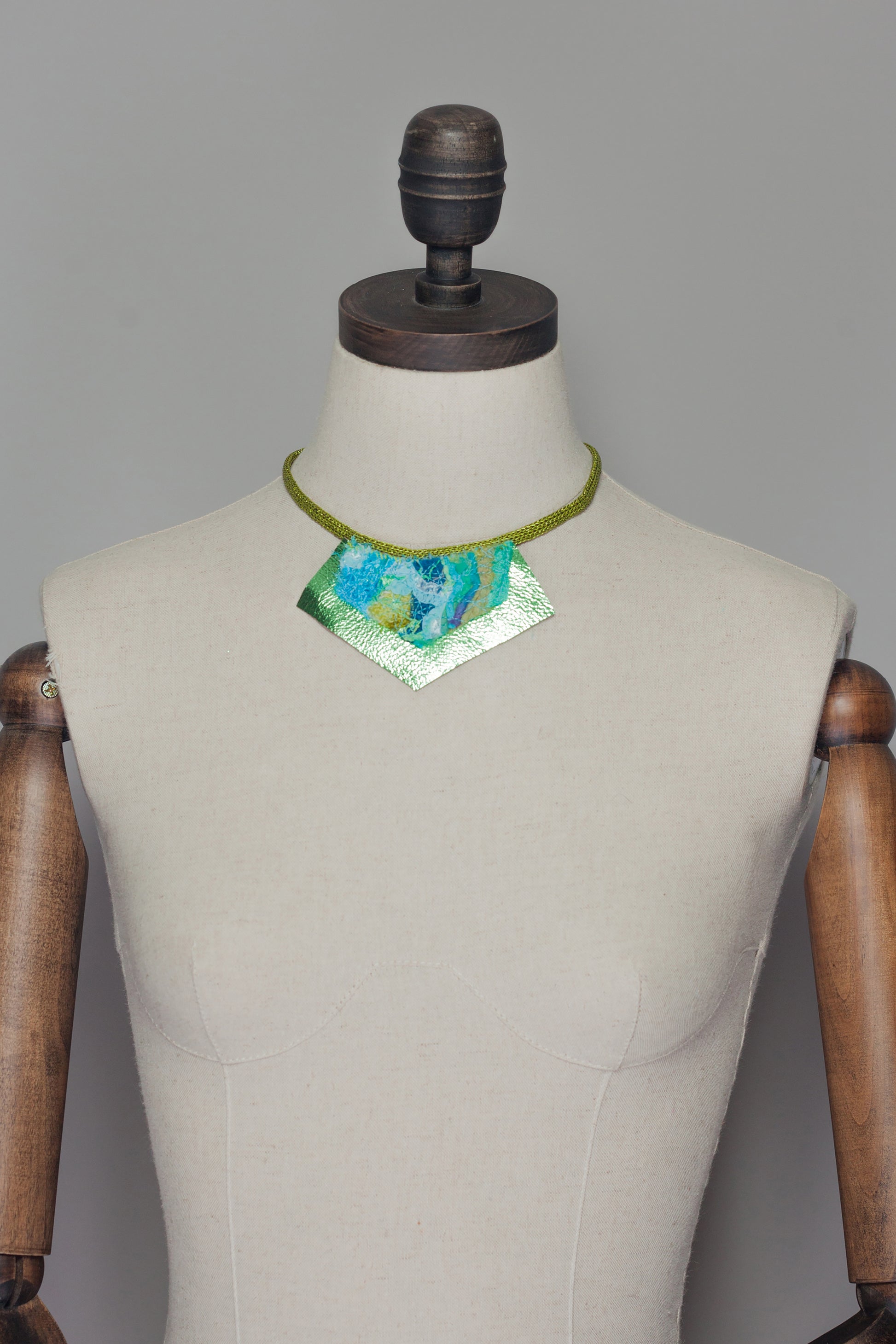 Lime Embellished Necklace with Leather - Necklace - Megan Crook