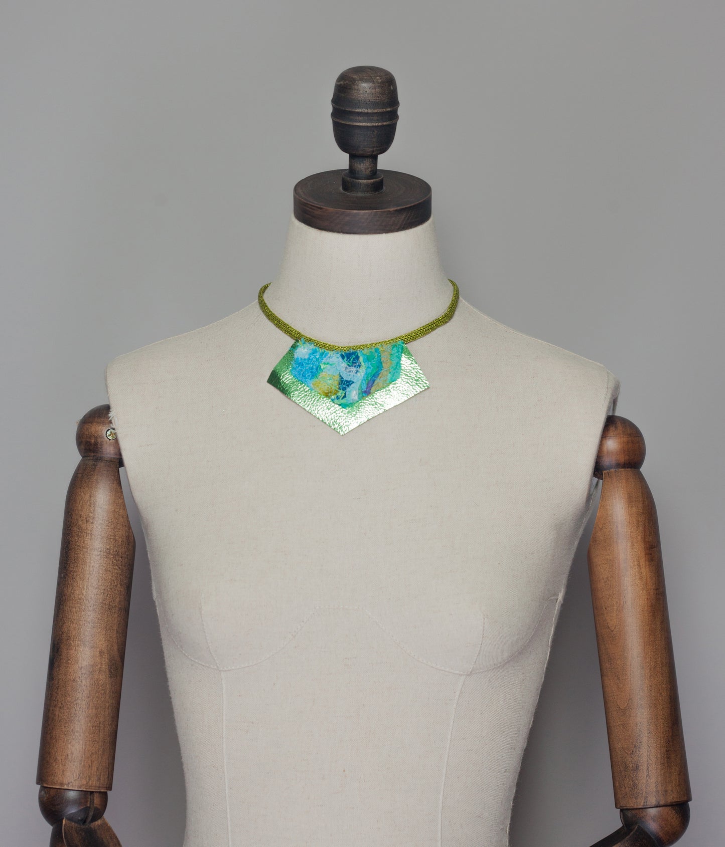 Lime Embellished Necklace with Leather - Necklace - Megan Crook