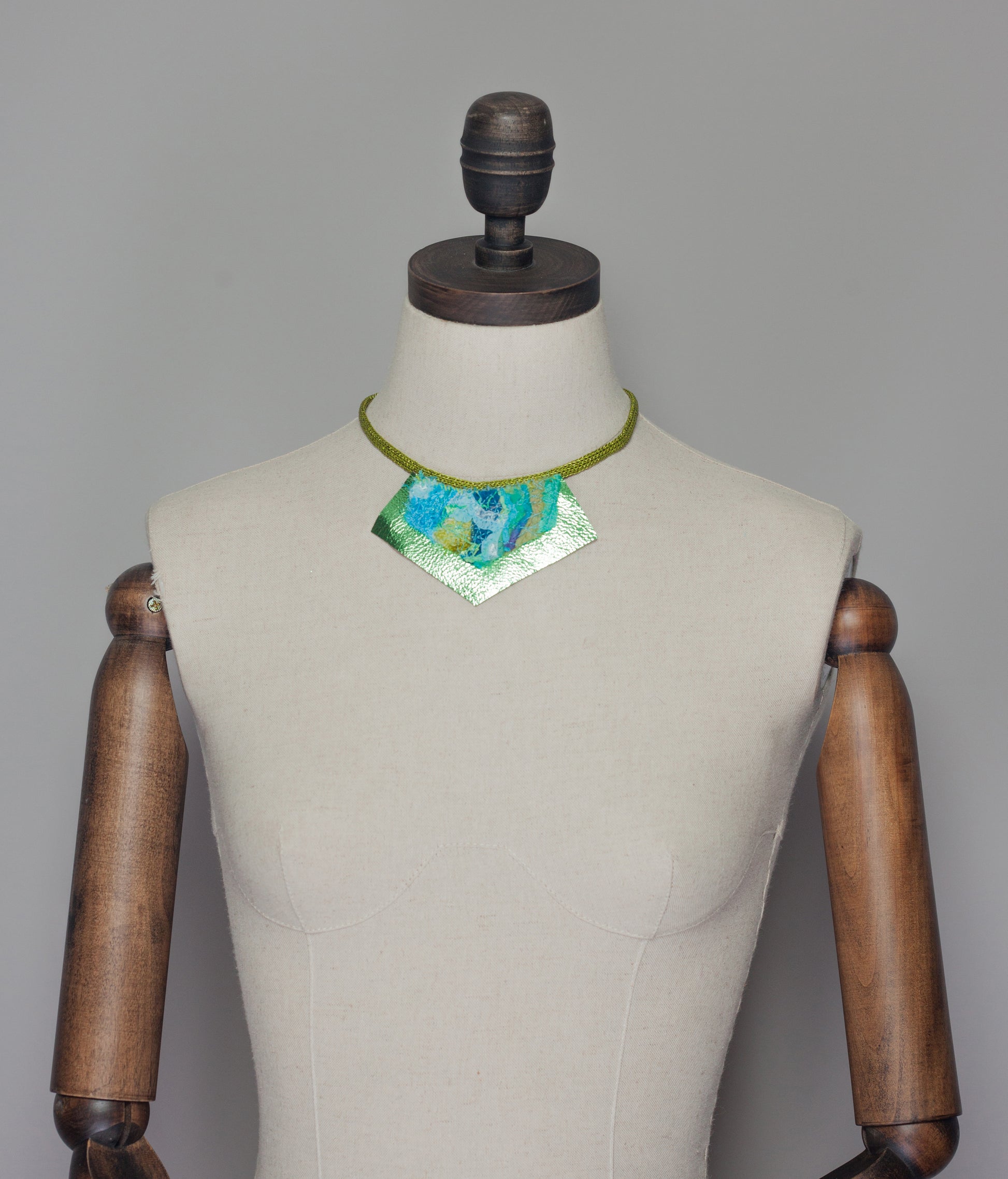 Lime Embellished Necklace with Leather - Necklace - Megan Crook
