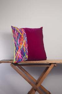 Large Square Embellished Cushion in Magenta and Lime -  - Megan Crook