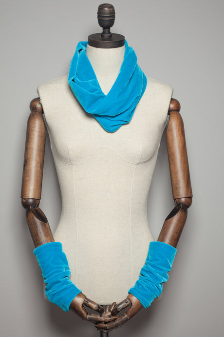Velvet Cowl and Wrist Warmers Set in Paradise Blue - Accessories - Megan Crook