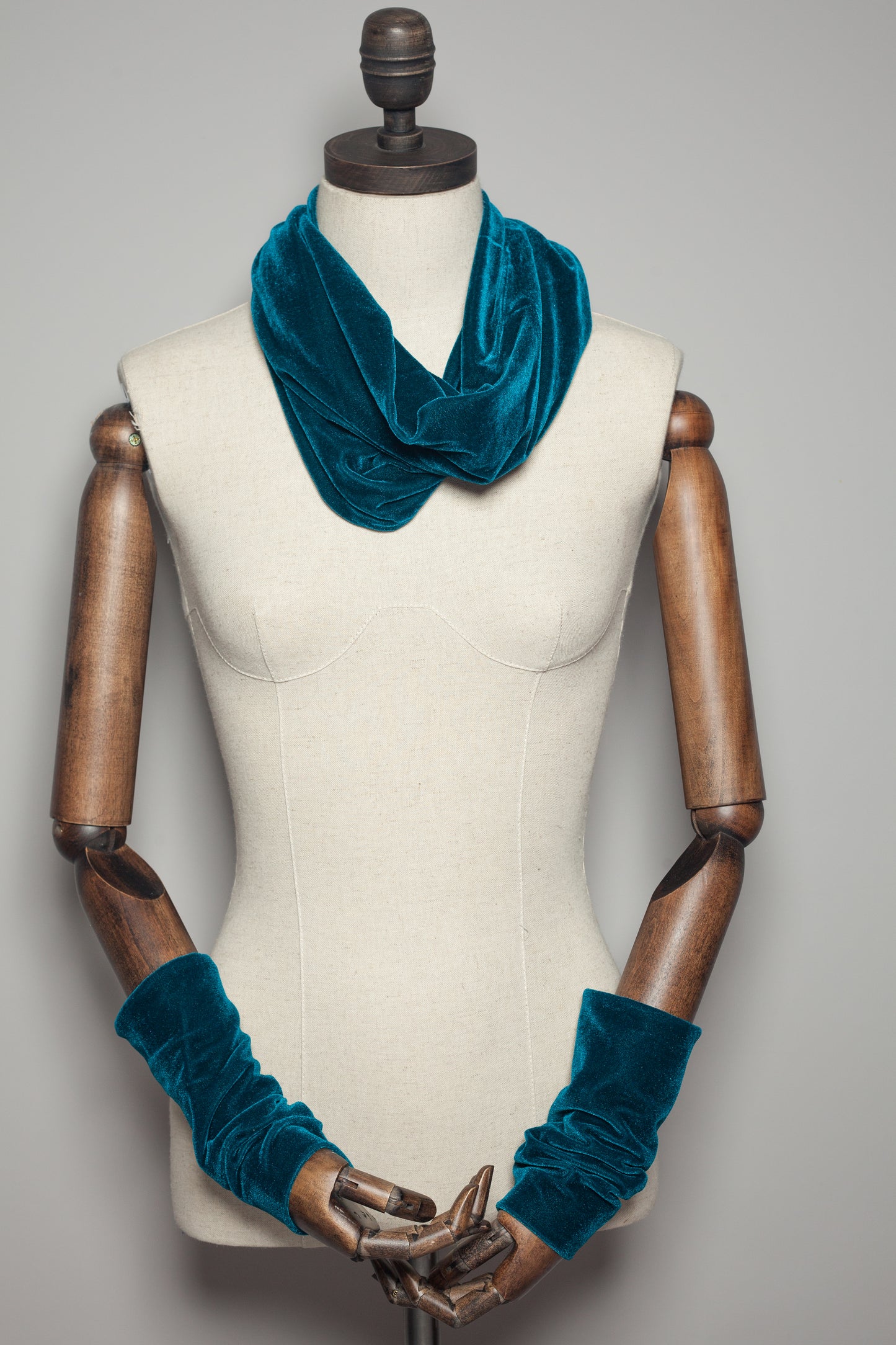 Velvet Cowl and Wrist Warmers Set in Teal - Accessories - Megan Crook