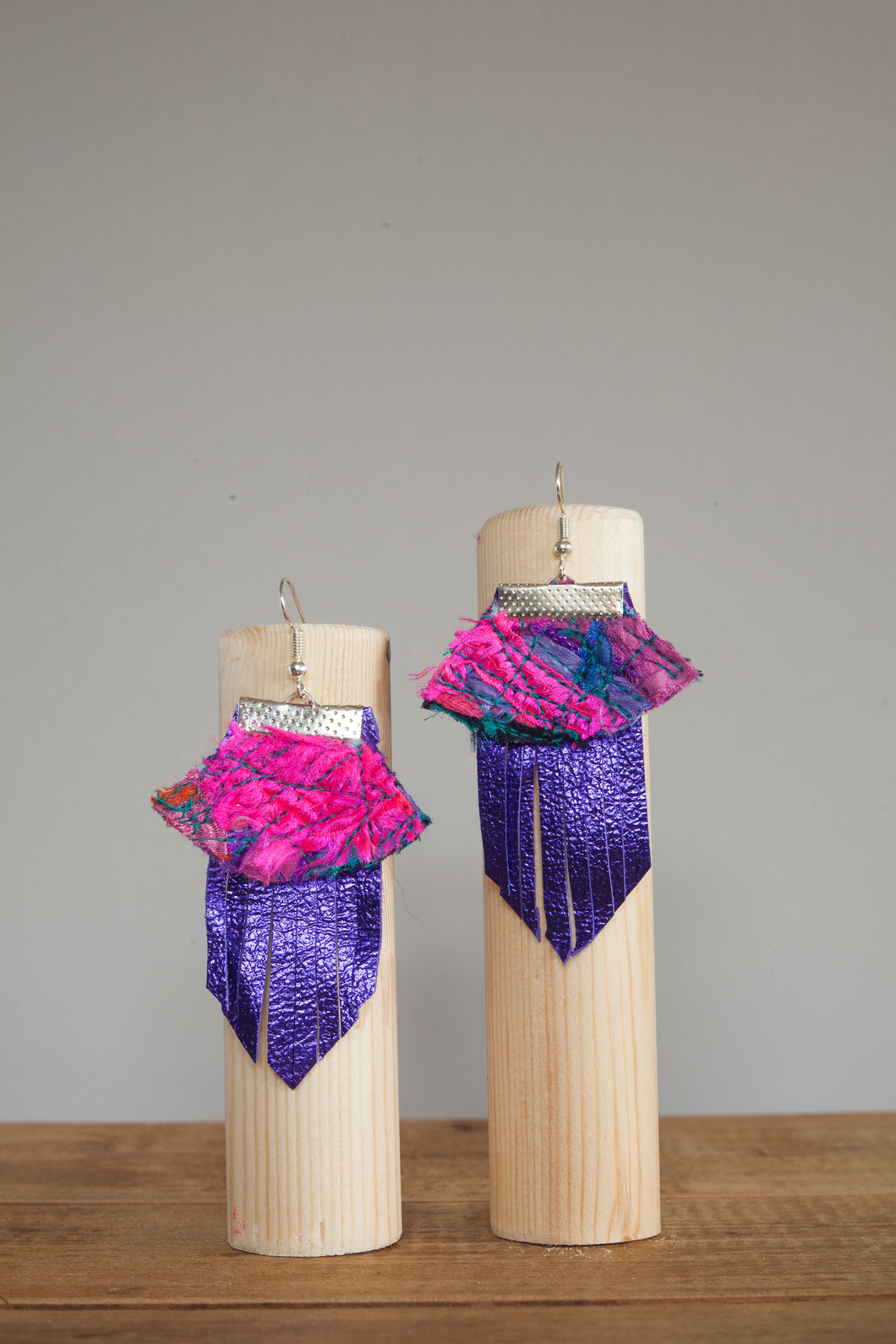 Purple Rectangle Leather Embellished Earrings - Earrings - Megan Crook