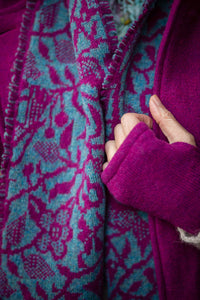 Fair Isle Scarf in Aqua and Berry Bird Pattern Felted Pure New Wool with Fringing - Scarf - Megan Crook