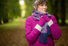 Load image into Gallery viewer, Fair Isle Scarf in Aqua and Berry Bird Pattern Felted Pure New Wool with Fringing - Scarf - Megan Crook