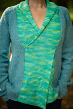Load image into Gallery viewer, Cross Front Jumper in Aqua Pure New Wool and Handpainted Cotton - Jumper - Megan Crook