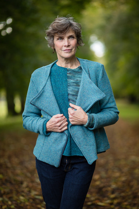 Moto Jacket in Aqua Felted Pure New Wool - Coat - Megan Crook