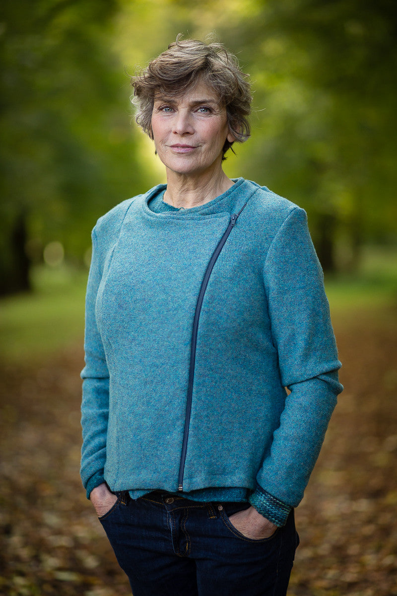 Moto Jacket in Aqua Felted Pure New Wool - Coat - Megan Crook