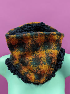 Mohair Snood in Mustard and Navy Check