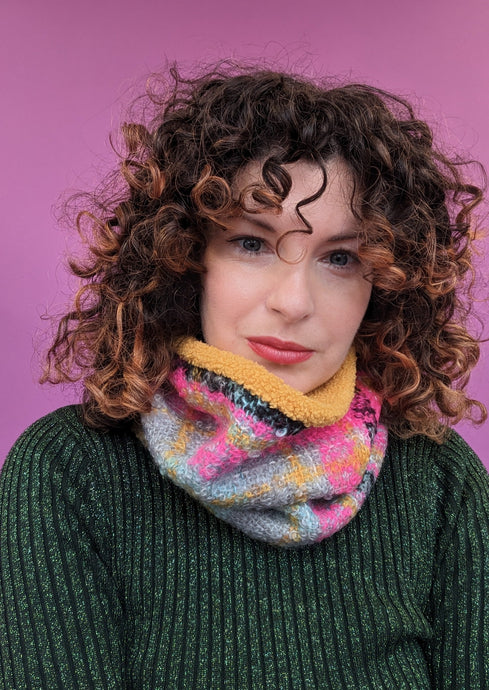 Mohair Snood in Pink and Yellow