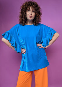 Velvet Ruffle Tunic in Turquoise