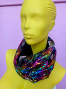 Sequin Embellished Velvet Cowl in Rainbow and Silver - Megan Crook