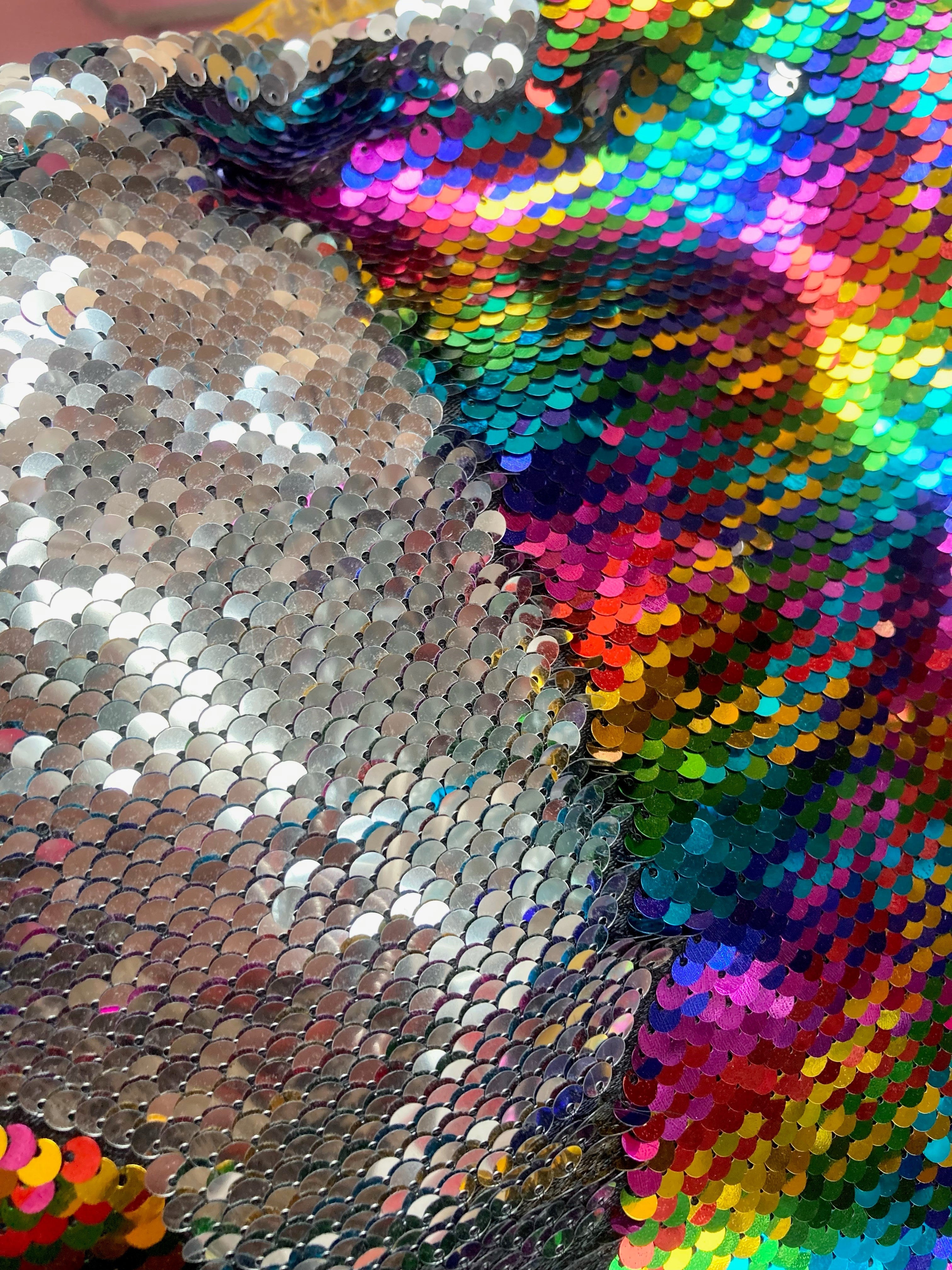 Sequin Embellished Velvet Cowl in Rainbow and Silver - Megan Crook