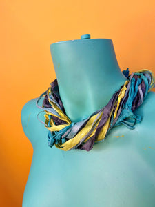 Silk Yarn Necklace in Turqouise and Lime